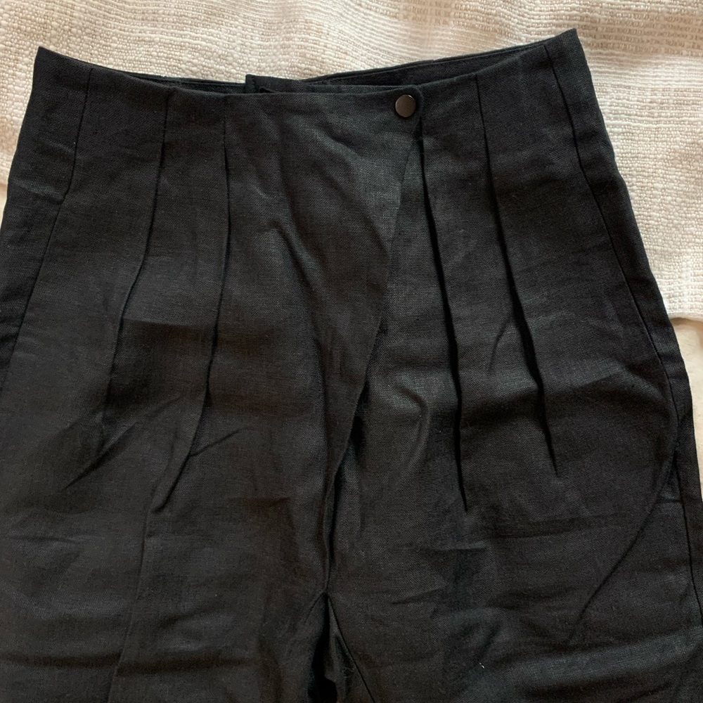AYR Linen high rise cropped trousers with pleated waist